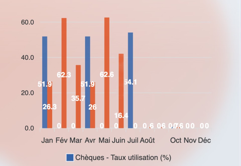 Graphique du taux d’utilisation des chèques mensuel